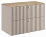 3xE living Meuble de salle de bain Suspendu sous lavabo 80 cm, 2 tiroirs, Cachemire + Plan de travail Chêne clair, Poignées argentées, 80 x 44,4 x 58,6 cm