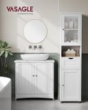 Songmics armoire de salle de bain, armoire haute, étagère ouverte, porte en verre, étroite, meuble de salle de bain sur pieds, étagères réglables en hauteur, peu encombrante, blanc nuage BBK163W01