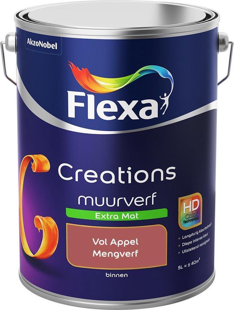 FLEXA Creations Muurverf - Extra Mat - Mengkleuren Collectie - Vol Appel - 5 liter