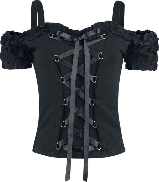 Gothicana by EMP Gothicana Zwart t-shirt met vetersluiting - Dames - 3XL