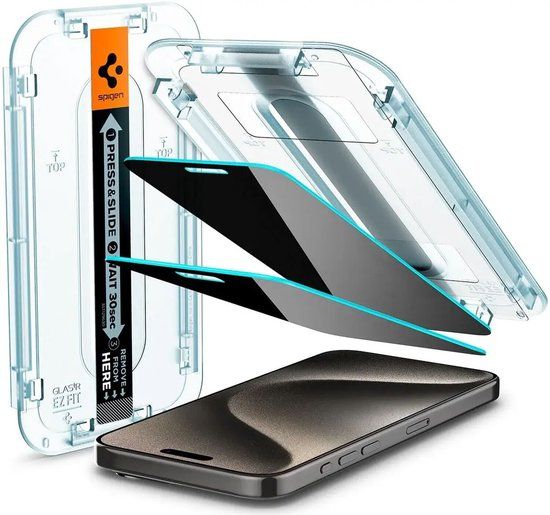 Spigen EZ Fit Glas.tR Privacy Glass (2-Pack) Geschikt voor Apple iPhone 15 Pro Max