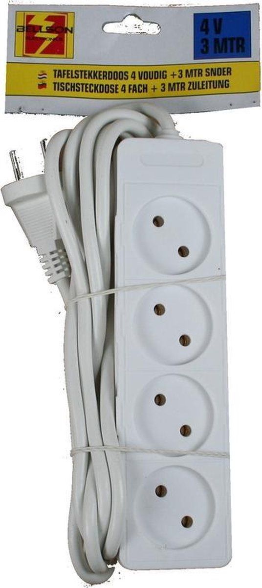 Ben Tools 2x Stekkerdoos 4-voudig wit - 3 meter