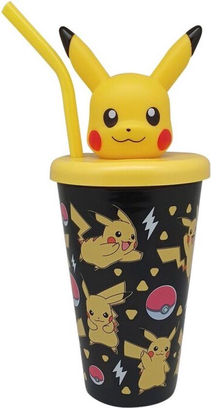 Pokémon Drinkbeker met Deksel, Rietje, 3d Pikachu