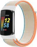 Strap-it Nylon Smartwatch bandje - Geschikt voor Fitbit Charge 5 / Fitbit Charge 6 - Beige
