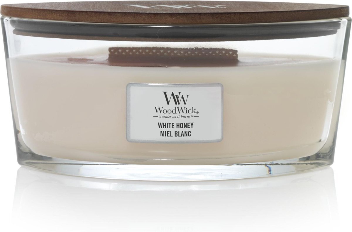 Woodwick Heartwick Flame Ellipse Geurkaars - White Honey