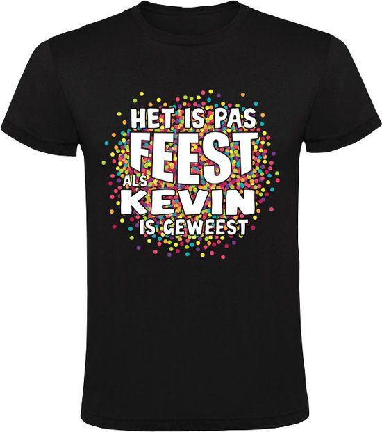 Sol's Het is pas feest als Kevin is geweest Heren T-shirt - Zwart - Maat S