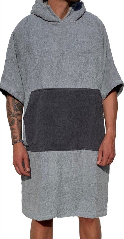 HOMELEVEL Badponcho - L/XL - Grijs - Unisex - 100% Katoen - Met Capuchon