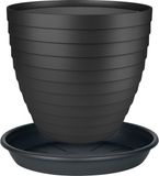 Juypal Hogar Juypal Plantenpot/bloempot Florenzia met onderschaal - D21 x H19 cm - zwart - kunststof