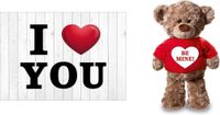 Bellatio Decorations I Love You Valentijnskaart met Be Mine knuffelbeer 24 cm - Valentijnsdag producten