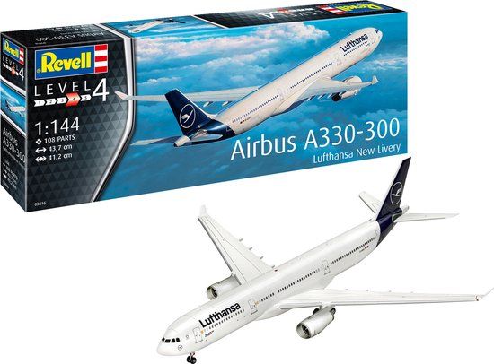 Revell Modelbouwpakket Vliegtuigen - 03816 Airbus Vliegtuig A330-300 - Lufthansa - New Livery Plastic - 1:144 - Modelbouw