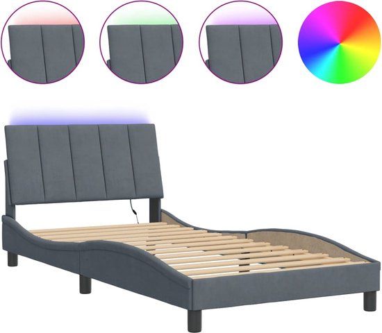 vidaXL Bedframe met LED zonder matras "Hanko" fluweel donkergrijs 100x200 cm