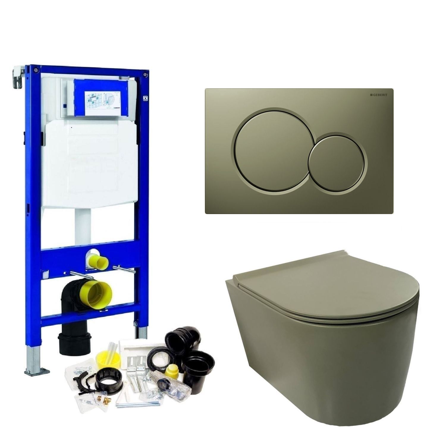 Salenzi Geberit UP320 toiletset wandcloset Salenzi Civita mat legergroen met Sigma 01 drukplaat