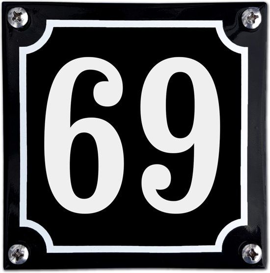 EmailleDesign® Zwart emaille huisnummer - 69