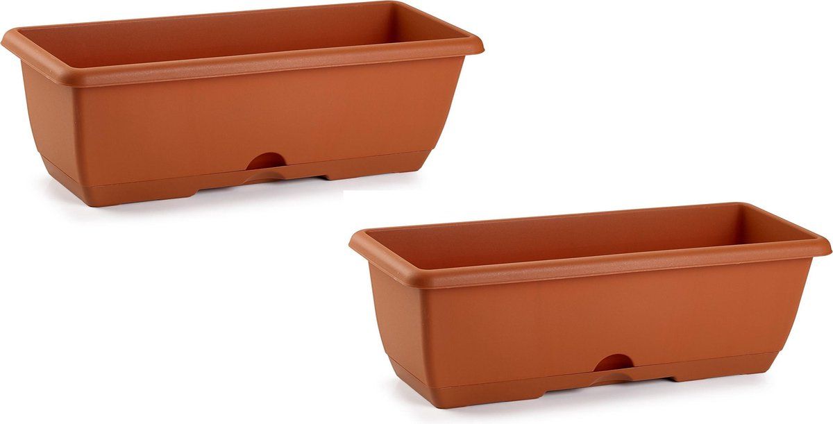 Forte Plastics 2x stuks plantenbakken terra cotta 50 x 20 x 17 cm - Bloembakken voor balkon railing in Terrabalkon stalen houder