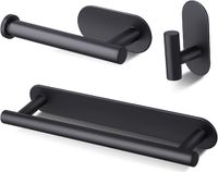 EAVY - Set van 3 zelfklevend - Toiletrolhouder - Handdoekhouder - Handdoekhaak - Zwart