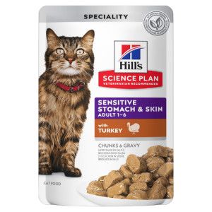 Hill's Hill's Adult Sensitive Stomach & Skin nat kattenvoer met kalkoen maaltijdzakje multipack 4 dozen (48 x 85 g)