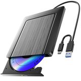 Externe cd-/dvd-drive, ultradunne USB 3.0 & USB-C CD/DVD-drive extern, CD DVD +/-RW ROM-brander, optische externe dvd-drive voor laptop, pc, desktop, MacBook, Windows 11/10/8/7/XP/Linux/MacOS