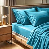 Premium Ranforce Premium Hoeslaken (90 x 200 + 30 cm), 100% Katoen, 155 Draden Count, Turquoise