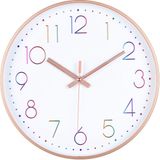IvoQ Moderne Wandklok - Stil Uurwerk - Rosé Goud & Gekleurde 3D Cijfers - Analoog - Niet Tikkend - 30 cm