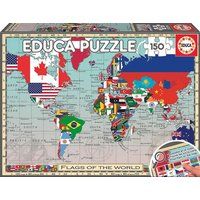 Educa - Kinderpuzzel, 150 stukjes, Geopuzzle, vlaggen van de wereld, afmetingen: 48 x 34 cm, aanbevolen vanaf 6, 7, 8 jaar (20480)