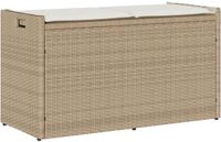 vidaXL Opbergbank met kussen voor buiten 100 cm poly rattan beige