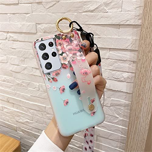 SUVATA Zachte Siliconen Case voor Samsung S20 FE S21 Ultra Note 20 Bloemen Nekkoord Polsband Houder Cover voor Samsung S10 Note 10 Plus, 8, voor Samsung Note 8