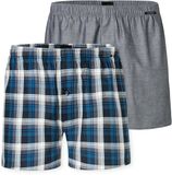 Schiesser Boxershorts 2-pack geweven ruit meerkleurig - Boxershorts multipack Heren Onderbroek - grijs, blauw
