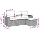VidaXL 4-delige Loungeset met kussens, poly rattan, zwart