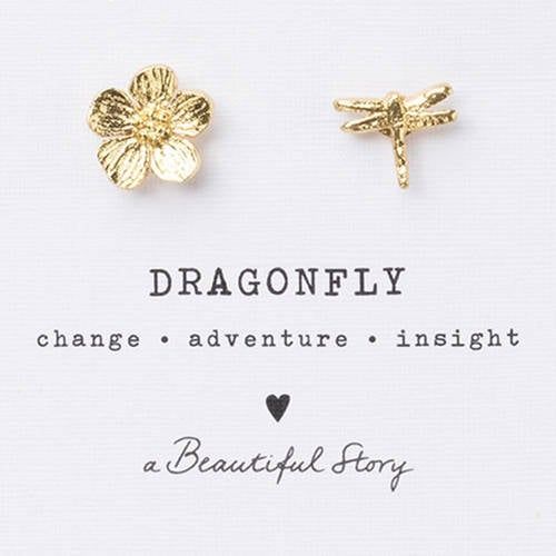 A Beautiful Story broche Hibiscus Dragonfly - goudkleurig (set van 2)