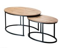CaliCosy - Set van 2 ovale salontafels in nestvorm met eikenlook, L90 cm - LENNY