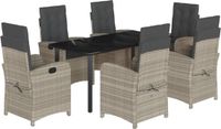vidaXL 7-delige tuinset met kussens, polyrotan, grijs