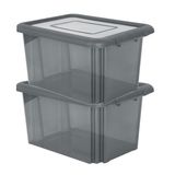 EDA Boîte de rangement 55L - 2x - gris - empilable - L58 x l44 x H31 cm - plastique - Bac/boîte avec couvercle