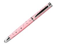 BELIUS Mooie veer van aluminium, kleur: roze, zilverkleurig design, blauwe inkt in reliëf, designdoos.