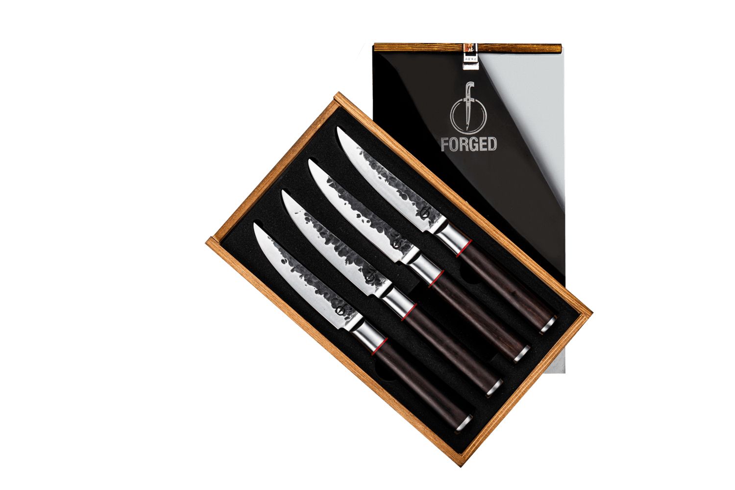 Forged Sebra Steakmessen Set 4 - Sebrahout - 11.5 cm Lemmet - Houten Giftbox