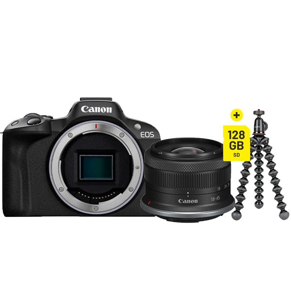 Canon EOS R50 Zwart + RF-S 18-45mm IS STM Lens + Accessoires