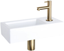 Differnz Fonteinset Ravo Rechthoek 38.5x18.5x9 Keramiek Wit Rechte Toiletkraan Clickwaste Sifon Geborsteld Goud