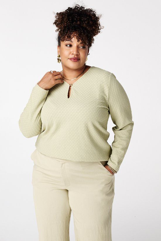 MS Mode Top Top met opengewerkt detail Licht mint 3XL