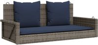 vidaXL Schommelbank met kussens, grijs, 119 x 56 x 48 cm, polyrotan