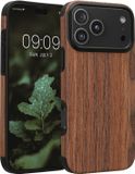 kwmobile hoesje geschikt voor Apple iPhone 17 Pro Max - Back cover voor smartphone - Telefoonhoesje van hout in bruin - Houtnerven design