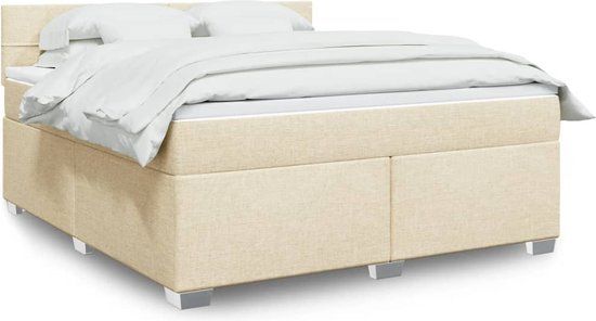 vidaXL Boxspring met matras stof crèmekleurig 180x200 cm