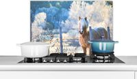 KitchenYeah Spatscherm keuken 70x50 cm - Kookplaat achterwand Paard - Winter - Sneeuw - Muurbeschermer - Spatwand fornuis - Hoogwaardig aluminium