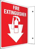 Accuform PSP113 Projectiebord 3D, Legend "FIRE Extinguisher (Arrow)", 6" x 5" paneel, 0,15" dik high-impact kunststof, voorgeboorde montagegaten, wit op rood