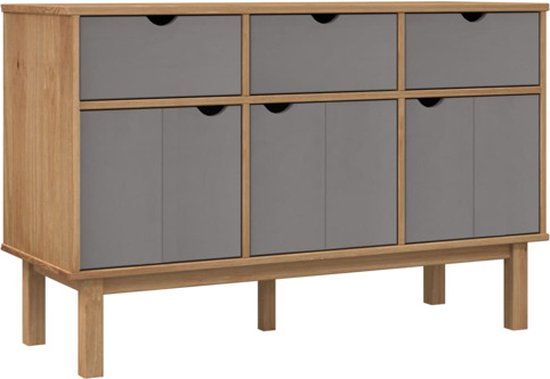 vidaXL Dressoir OTTA Massief Grenenhout Bruin en Grijs 114x43x73,5 cm