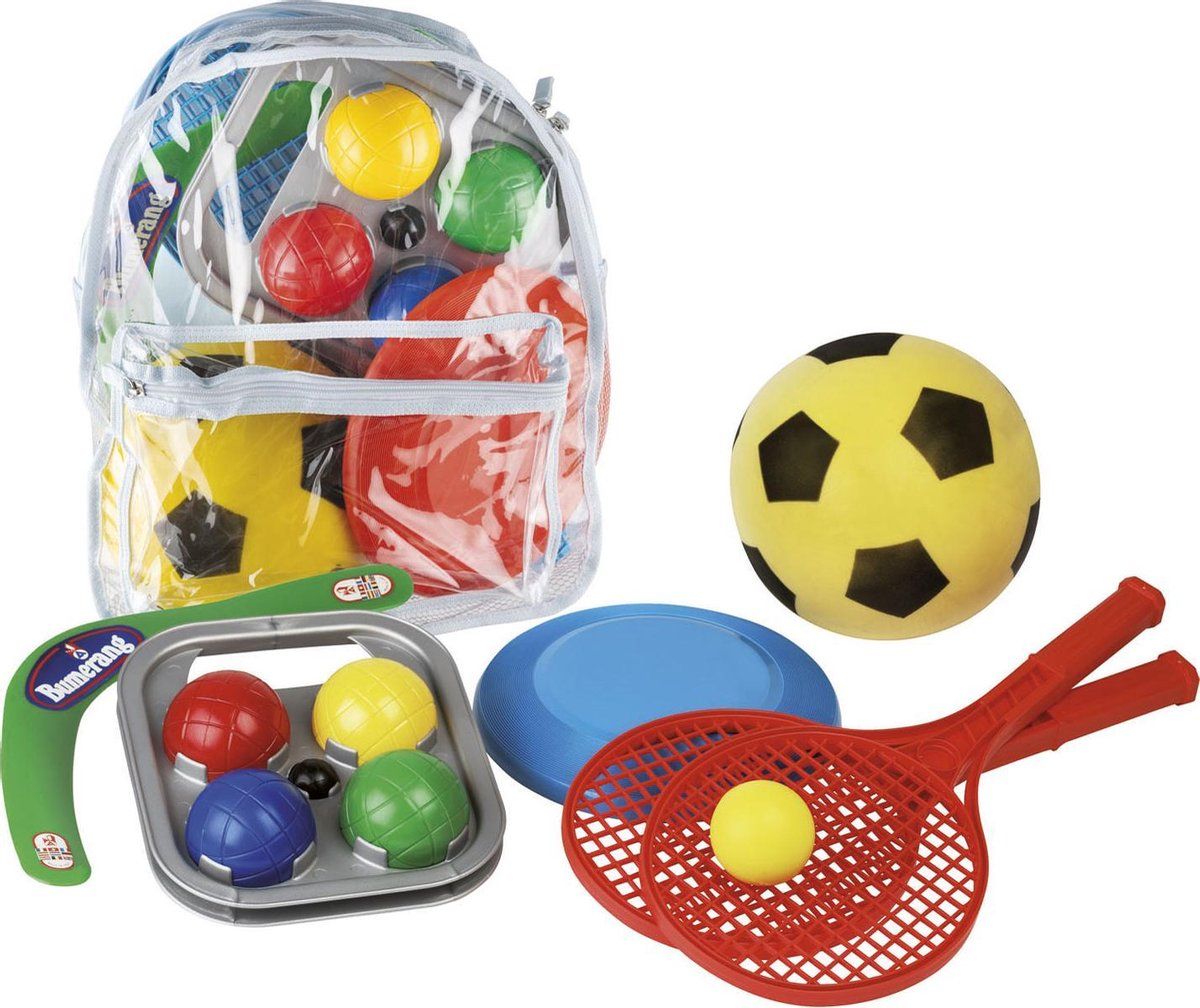 Androni Giocattoli Camping Sportset in Tas - Boemerang, frisbee, tennisset en zachte bal