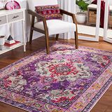 SAFAVIEH Monaco Collection MNC243P tapijt, Boho-Chic-medaillon, gebruikte look, pluisvrij, voor woonkamer, slaapkamer, 122 x 177 cm, paars/fuchsia