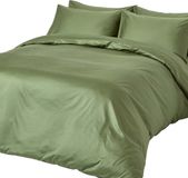 Homescapes Biologisch Dekbedovertrek 135/140x200 cm – Eenpersoons – Mosgroen – 100% Egyptisch Katoen Satijn – Draaddichtheid 400