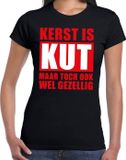 Bellatio Decorations Shoppartners Bv Foute Kerst t-shirt - Kerst is kut maar toch ook wel gezellig - zwart - voor dames - kleding - trui shirt - kerstborrel XS