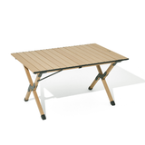 Mobi Garden Table pliante et enroulable portable en alliage d’aluminium pour le camping et la maison, taille moyenne, coloris bois naturel, construction multicouche renforcée, structure pliante amovible pour un transport facile, ultralégère, grande