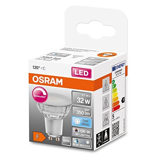 OSRAM Lamps OSRAM Superstar dimbare LED lamp met bijzonder hoge kleurweergave (CRI90), GU10-basis helder glas ,Koud wit (4000K), 350 Lumen, substituut voor 32W-verlichtingsmiddel dimbaar, 1-Pak