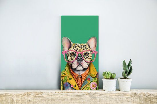 MuchoWow Aluminium Schilderij Industrieel - Bulldog - Bril - 20x40 cm